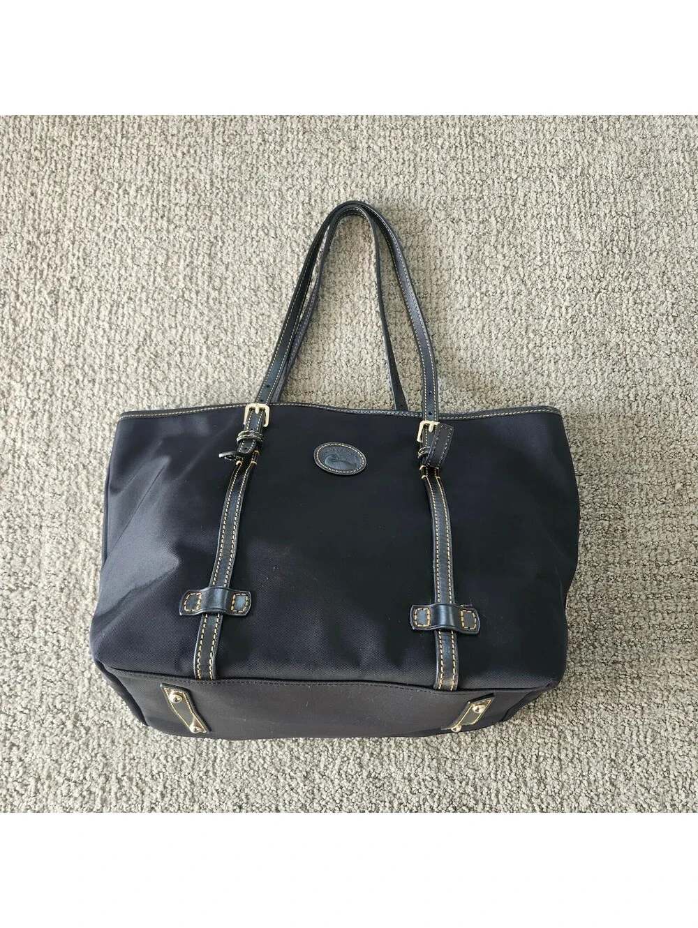 Dooney & Bourke East West Shopper Black Nylon Tote Bag with Leather Trim